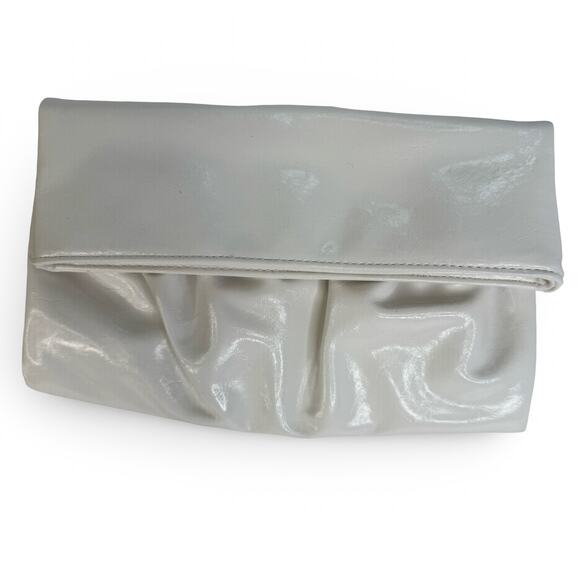 White Faux Patent Foldover Clutch Purse by Style & Co – Ruched Front Snap Close - Picture 14 of 16